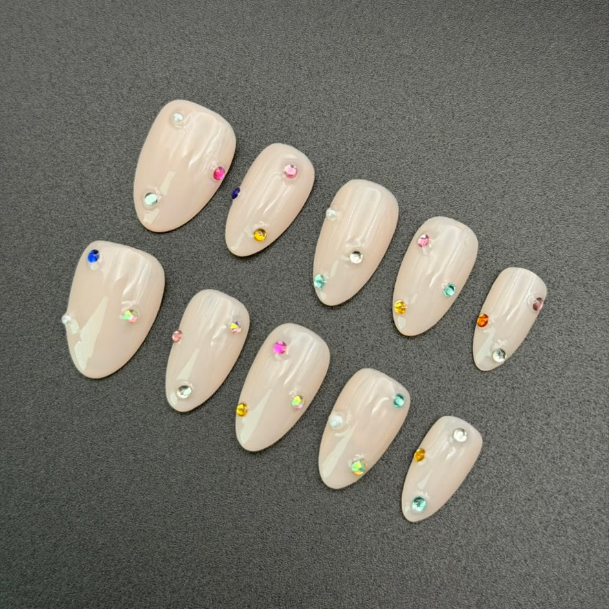 Milky Nude Press-On Nails | Rhinestone Scatter Set