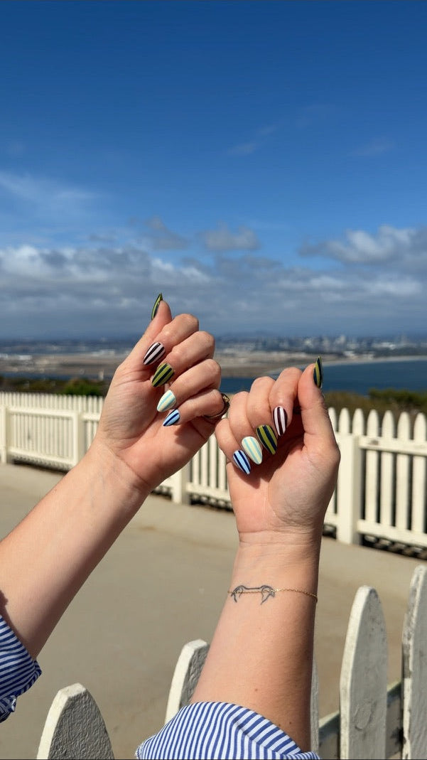 Stripe Funky Press-On Nails | Mixed Stripes Nails | Summer Nail Art