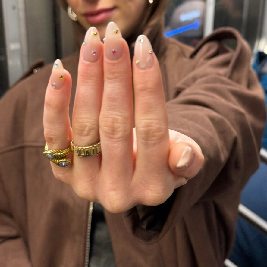 Milky Nude Press-On Nails | Rhinestone Scatter Set