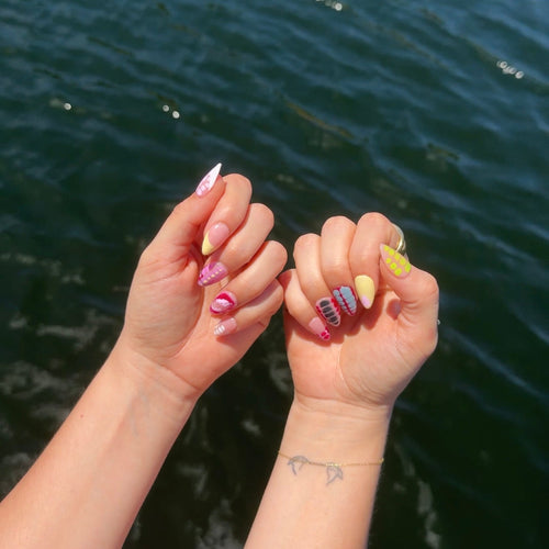 Neon Pastel Press-On Nails | Mixed Print Nails | Bright Summer Nail Art
