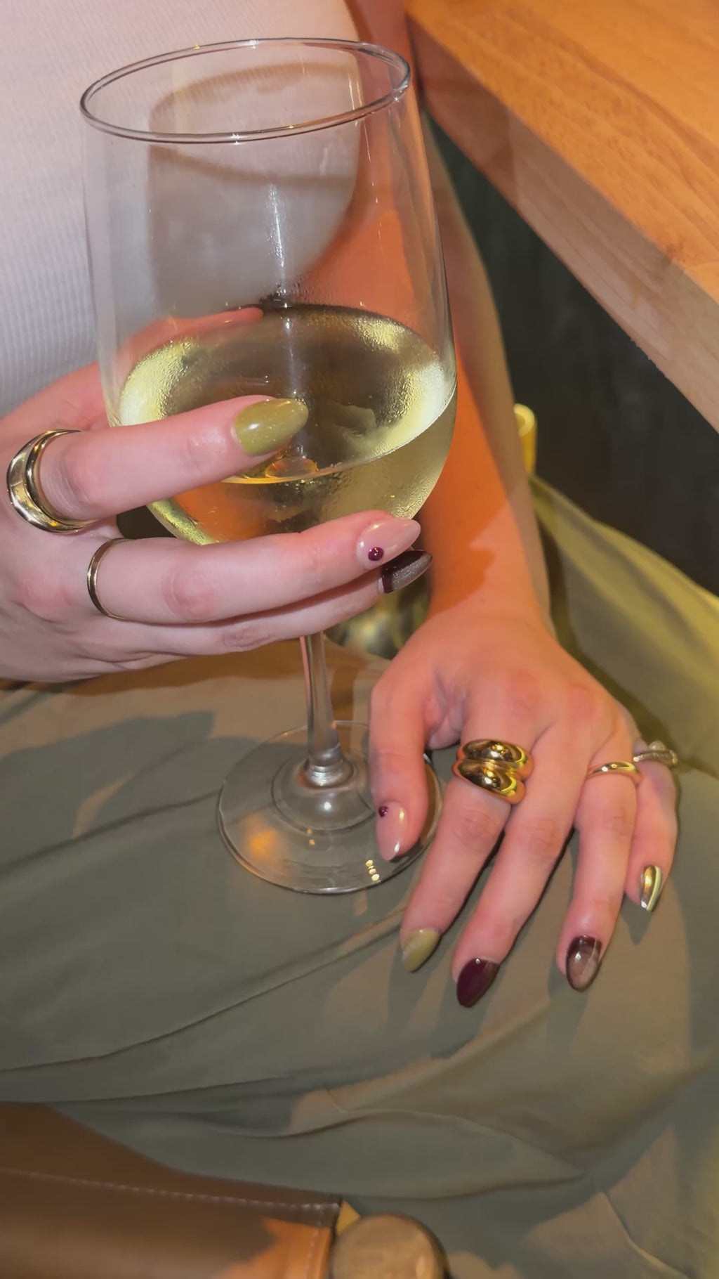 Chrome Aura Press-On Nails | Burgundy Olive & Silver Metallic Set